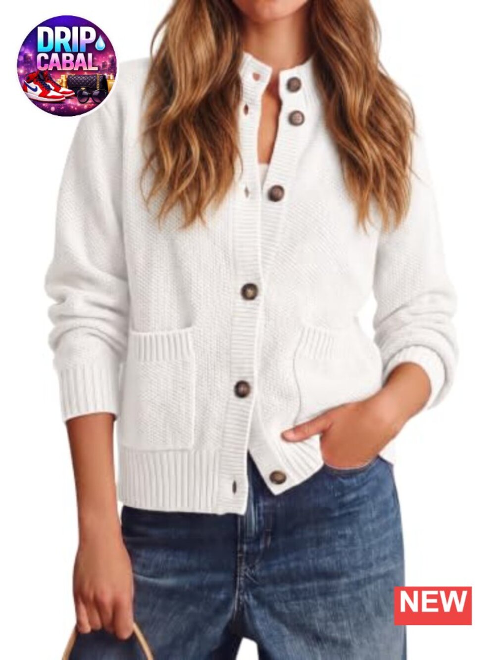 Women's Chunky Knit Cardigan Long Sleeve Button Down Mock Neck Relaxed Fit